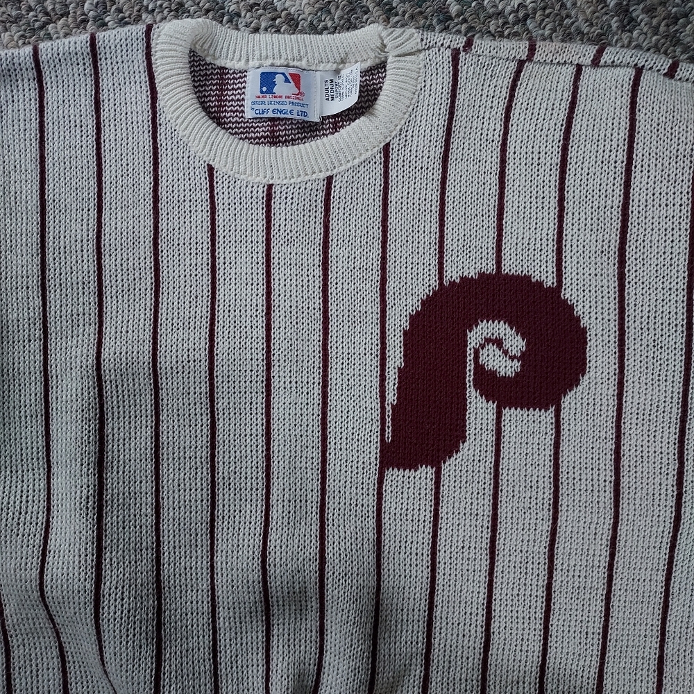 Philadelphia Phillies Official MLB Cream and Maroon Striped Sweater